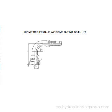 90 ° Metrik Perempuan O-Ring 24 ° Cone HT 20591